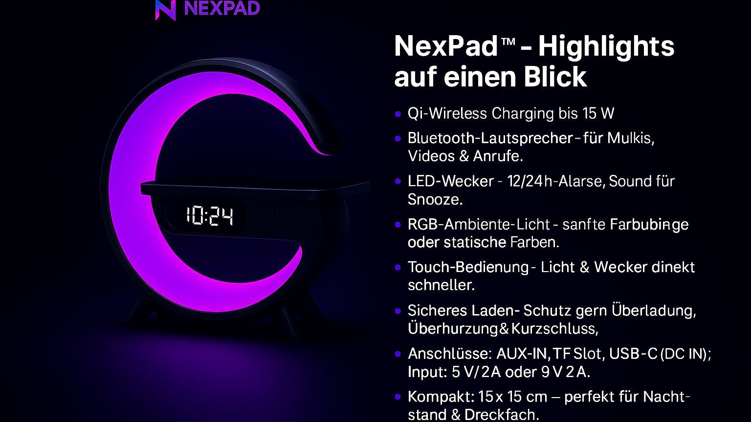 NexPad™ – Smart Charger mit Licht & Sound